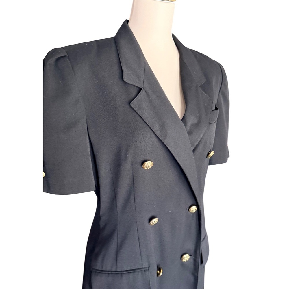 Kasper for ASL Vintage Black Double Breasted Blazer Dress Gold Buttons Size 8 - Picture 2 of 15